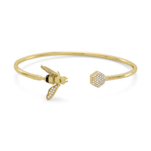 Load image into Gallery viewer, &quot;BEE Mine!&quot; 14 Karat Gold Plated and Signity CZ Bee Flex Cuff