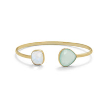 Load image into Gallery viewer, 14 Karat Gold Plated Rainbow Moonstone and Green Chalcedony Split Bangle