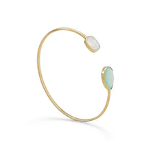 Load image into Gallery viewer, 14 Karat Gold Plated Rainbow Moonstone and Green Chalcedony Split Bangle