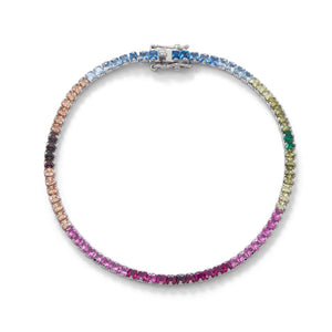Rhodium Plated Rainbow CZ Tennis Bracelet