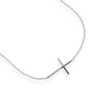 7" + 1" Rhodium Plated Polished Sideways Cross Bracelet