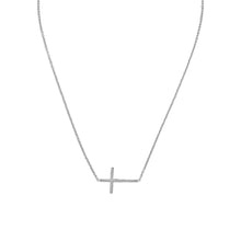 Load image into Gallery viewer, 16&quot; + 2&quot; Rhodium Plated Polished Sideways Cross Necklace