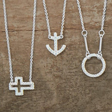 Load image into Gallery viewer, Delicate Sideways Cross Necklace with CZs