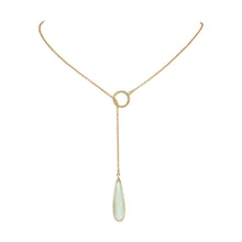Load image into Gallery viewer, 14 Karat Gold Plated Lariat Necklace with Chalcedony Drop