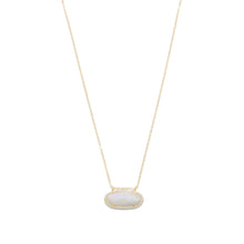 Load image into Gallery viewer, 14/20 Gold Filled Rainbow Moonstone Ellipse with CZ Edge Slide Necklace