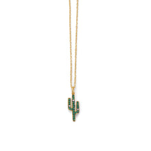 Load image into Gallery viewer, 14 Karat Gold Plated CZ Saguaro Cactus Charm Necklace