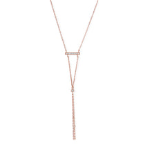 Load image into Gallery viewer, 14 Karat Rose Gold Plated Bar Necklace with Y Drop