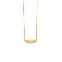 Load image into Gallery viewer, 18 Karat Gold Plated Sideways CZ Feather Necklace