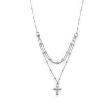 Load image into Gallery viewer, Rhodium Plated Three Row Necklace with Cross