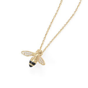 "BEE Mine!" 16"+2" 14 Karat Gold Plated Signity CZ Bee Necklace