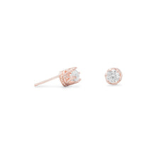 Load image into Gallery viewer, 14 Karat Rose Gold Plated Crown Set CZ Earrings
