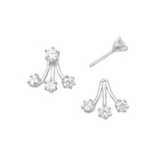 Load image into Gallery viewer, Rhodium Plated CZ Front Back Earrings