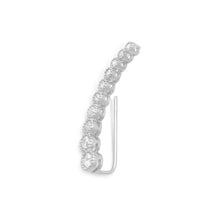 Load image into Gallery viewer, Textured Rhodium Plated Bezel CZ Ear Climbers