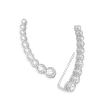 Load image into Gallery viewer, Textured Rhodium Plated Bezel CZ Ear Climbers