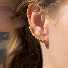 Load image into Gallery viewer, Textured 14 Karat Gold Plated Bezel CZ Ear Climbers