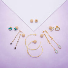 Cargar imagen en el visor de la galería, 14 Karat Gold Plated Post Earrings with Labradorite Beads