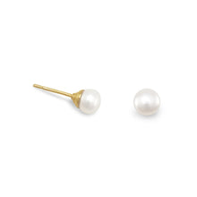 Cargar imagen en el visor de la galería, 14 Karat Gold Plated Cultured Freshwater Pearl Stud Earrings