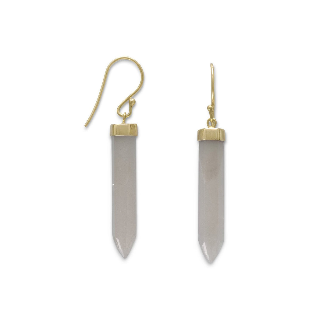 14 Karat Gold Plated Spike Pencil Cut Gray Moonstone Earrings