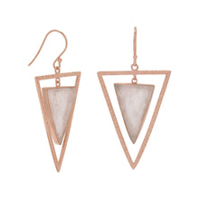 Load image into Gallery viewer, 14 Karat Rose Gold Plated Rose Quartz Triangle Earrings