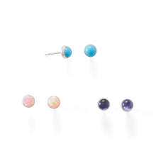 Load image into Gallery viewer, Set of 3 Synthetic Pink Opal, Reconstituted Turquoise, and Iolite Button Studs
