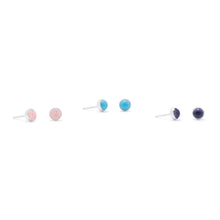 Cargar imagen en el visor de la galería, Set of 3 Synthetic Pink Opal, Reconstituted Turquoise, and Iolite Button Studs