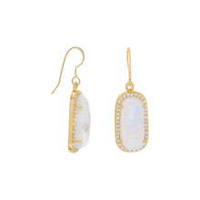 Load image into Gallery viewer, 14 Karat Gold Plated Rainbow Moonstone with CZ Edge Earrings