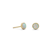 Load image into Gallery viewer, 14 Karat Gold Plated Synthetic White Opal Studs