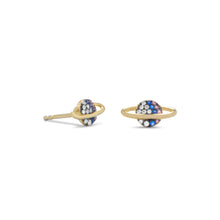 Load image into Gallery viewer, 14 Karat Gold Plated Mini CZ Planet Studs