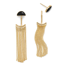 Load image into Gallery viewer, 14 Karat Gold Plated Black Onyx and Fringe Front Back Earrings