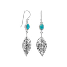 Load image into Gallery viewer, Oxidized Reconstituted Turquoise and Leaf French Wire Earrings