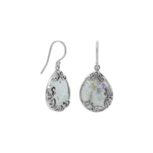 Load image into Gallery viewer, Oxidized Filigree Design Pear Ancient Roman Glass French Wire Earrings