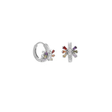 Load image into Gallery viewer, Rhodium Plated Multi Color CZ Hoop Earrings