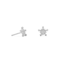 Load image into Gallery viewer, Rhodium Plated Tiny Snowflake CZ Stud Earrings