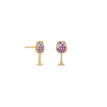 Cargar imagen en el visor de la galería, 14 Karat Gold Plated CZ Red Wine Glass Stud Earrings