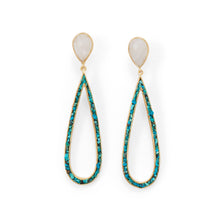 Load image into Gallery viewer, 14 Karat Gold Plated Rainbow Moonstone and Turquoise Chip Post Earrings