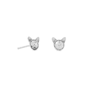Tiny Polished Crystal Cat Face Stud Earrings