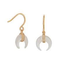 Load image into Gallery viewer, Mother of Pearl and CZ Crescent Gold Plate Earrings