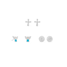 Load image into Gallery viewer, Angel, Flower and Cross Earring Set