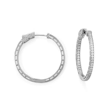 Load image into Gallery viewer, Rhodium Plated Round In/Out CZ Hoop Earrings