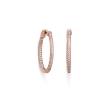Load image into Gallery viewer, 14 Karat Rose Gold Plated Round In/Out CZ Hoop Earrings