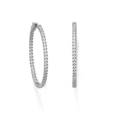 Load image into Gallery viewer, Rhodium Plated Oval In/Out CZ Hoop Earrings