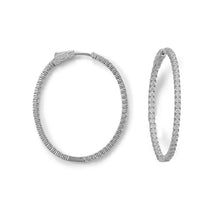 Load image into Gallery viewer, Rhodium Plated Oval In/Out CZ Hoop Earrings