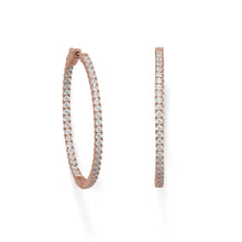Load image into Gallery viewer, 14 Karat Rose Gold Plated Oval In/Out CZ Hoop Earrings