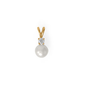 14 Karat Gold Plated CZ and Cultured Freshwater Pearl Slide
