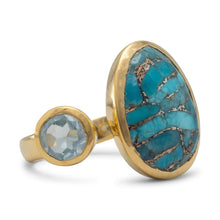 Load image into Gallery viewer, 14 Karat Gold Plated Ring with Blue Topaz and Turquoise