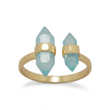 Load image into Gallery viewer, 14 Karat Gold Plated Spike Pencil Cut Aqua Chalcedony Split Ring