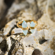 Load image into Gallery viewer, 14 Karat Gold Plated Spike Pencil Cut Aqua Chalcedony Split Ring