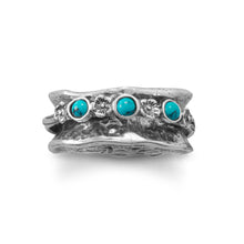 Load image into Gallery viewer, Oxidized Spin Ring with Reconstituted Turquoise Stones