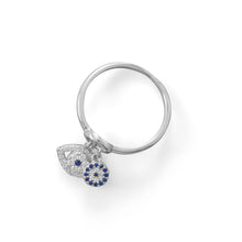 Load image into Gallery viewer, Rhodium Plated Evil Eye Charm Ring