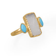 Cargar imagen en el visor de la galería, Darling and Dreamy! 14 Karat Gold Plated Druzy and Synthetic Turquoise Ring